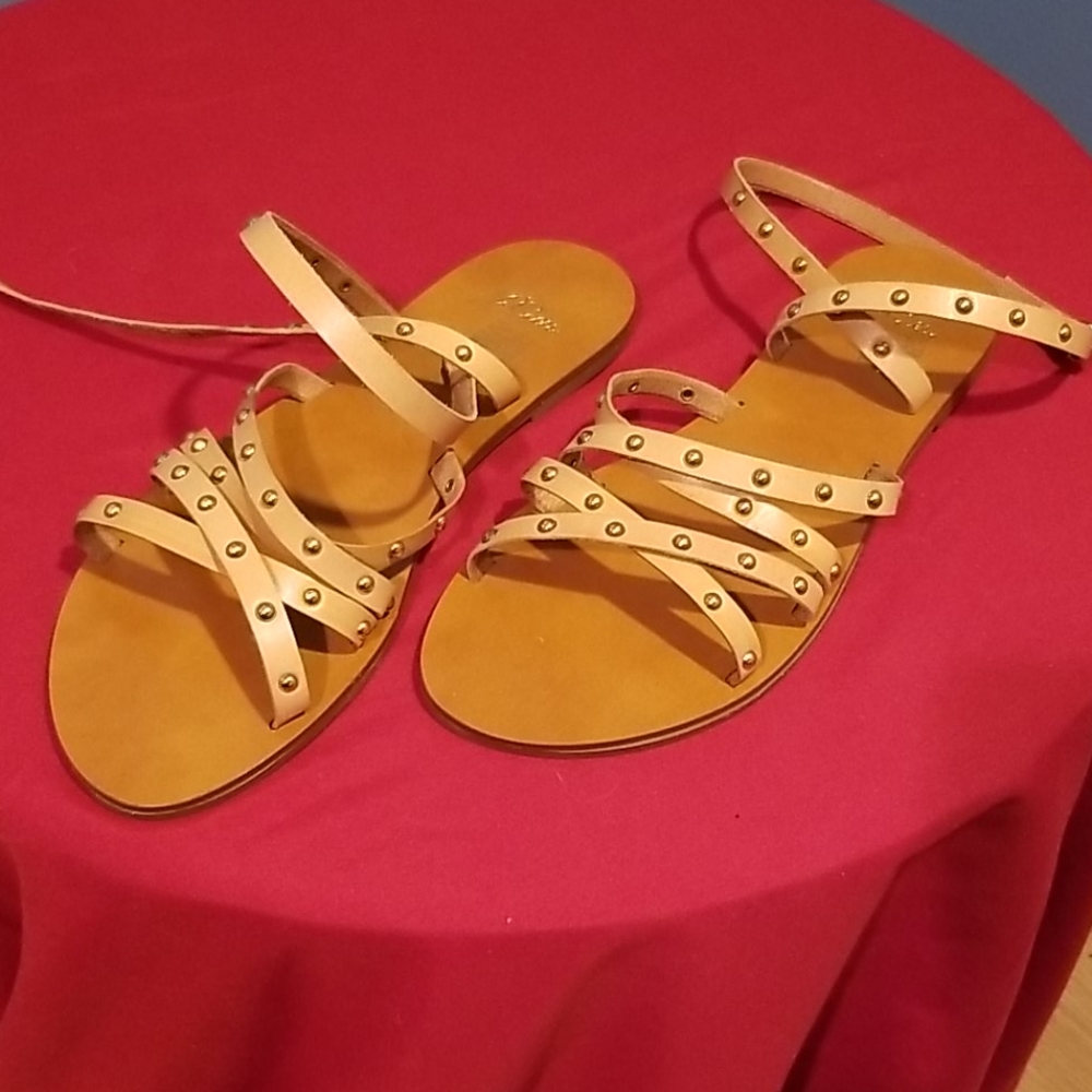 Preowned J. Crew Cross Strap Sandals Studded Leather